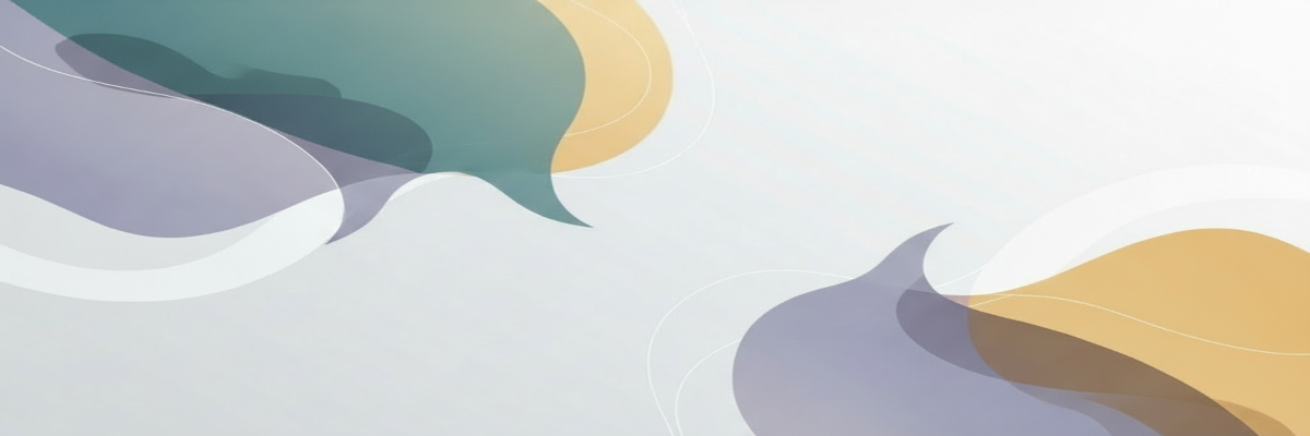 A header banner with abstract shapes